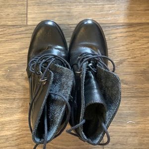 ASOS DESIGN heeled lace up boots in black leather